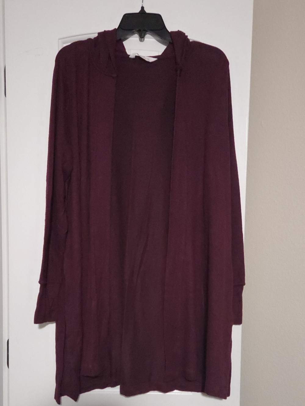 Open-Front Hooded Cardigan Sweater in Deep Plum